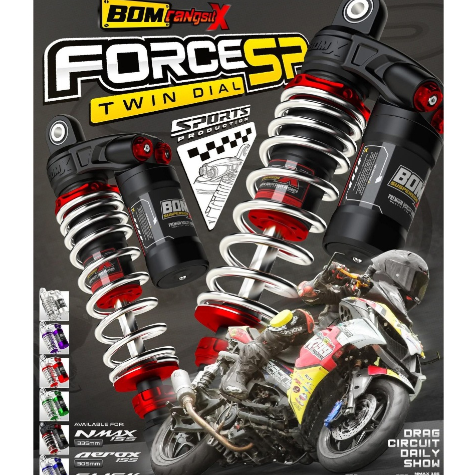 BOMX FORCE SP TWIN DIAL REAR SHOCK CLICK / NMAX / AEROX / GIORNO BOM X ...
