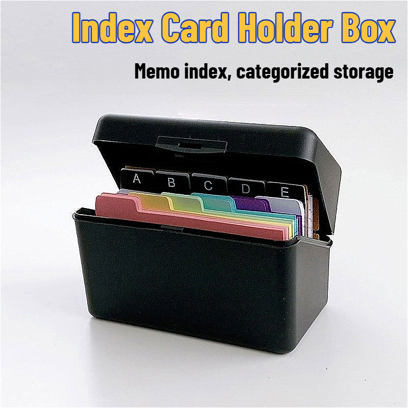 Index Card Holder Box with Dividers Labels Stickers 6-color Index Memo ...