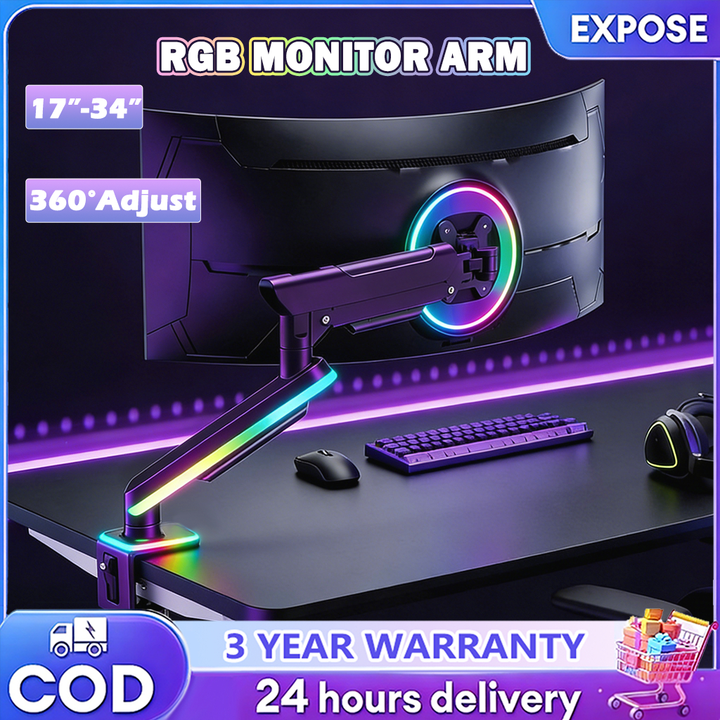 Monitor Stand Mount Riser for Desk RGB Single Monitor Arm Gas Spring ...