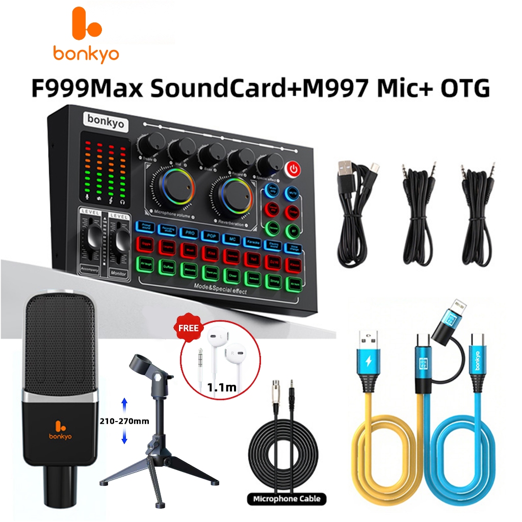 bonkyo F999Max Sound Card + M997 Microphone Combo Live Sound Card
