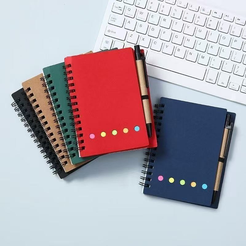 Kraft Spiral Notebook Set with Ballpoint Pen Snap on Note Pad ...