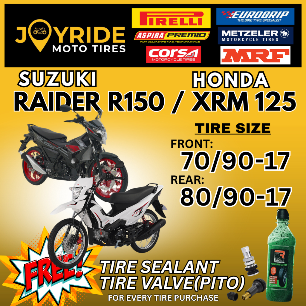 SUZUKI RAIDER R150/HONDA XRM 125 Set Tires 70/90-17 & 80/90-17 tubeless ...