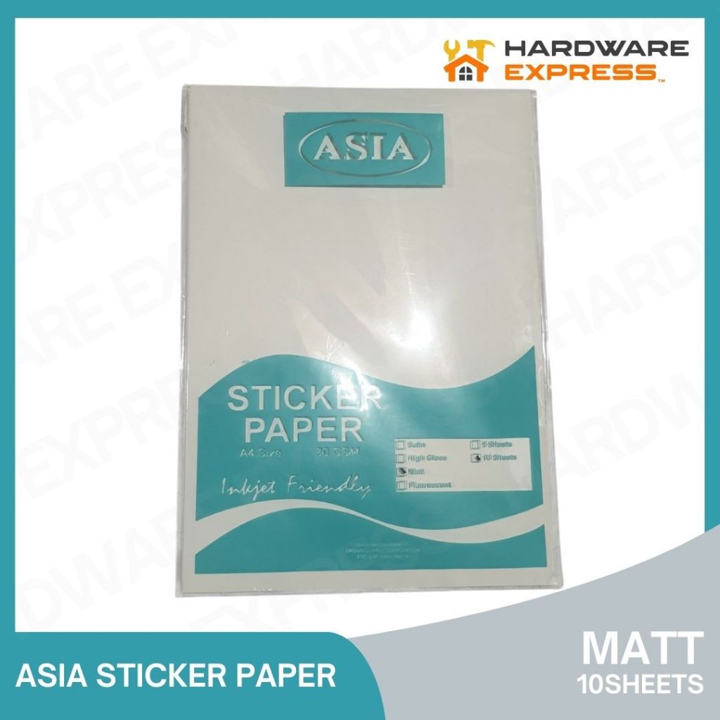 ASIA Sticker Paper MATT A4 size 80GSM (10sheets/PACK)(SOLD PER PACK ...