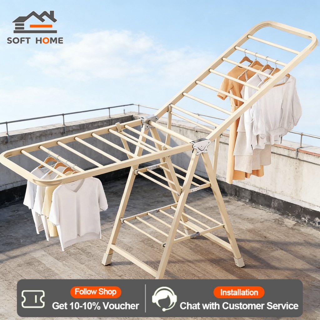 SOFTHOME Foldable Laundry Drying Rack Heavy Duty Balcony Windproof ...
