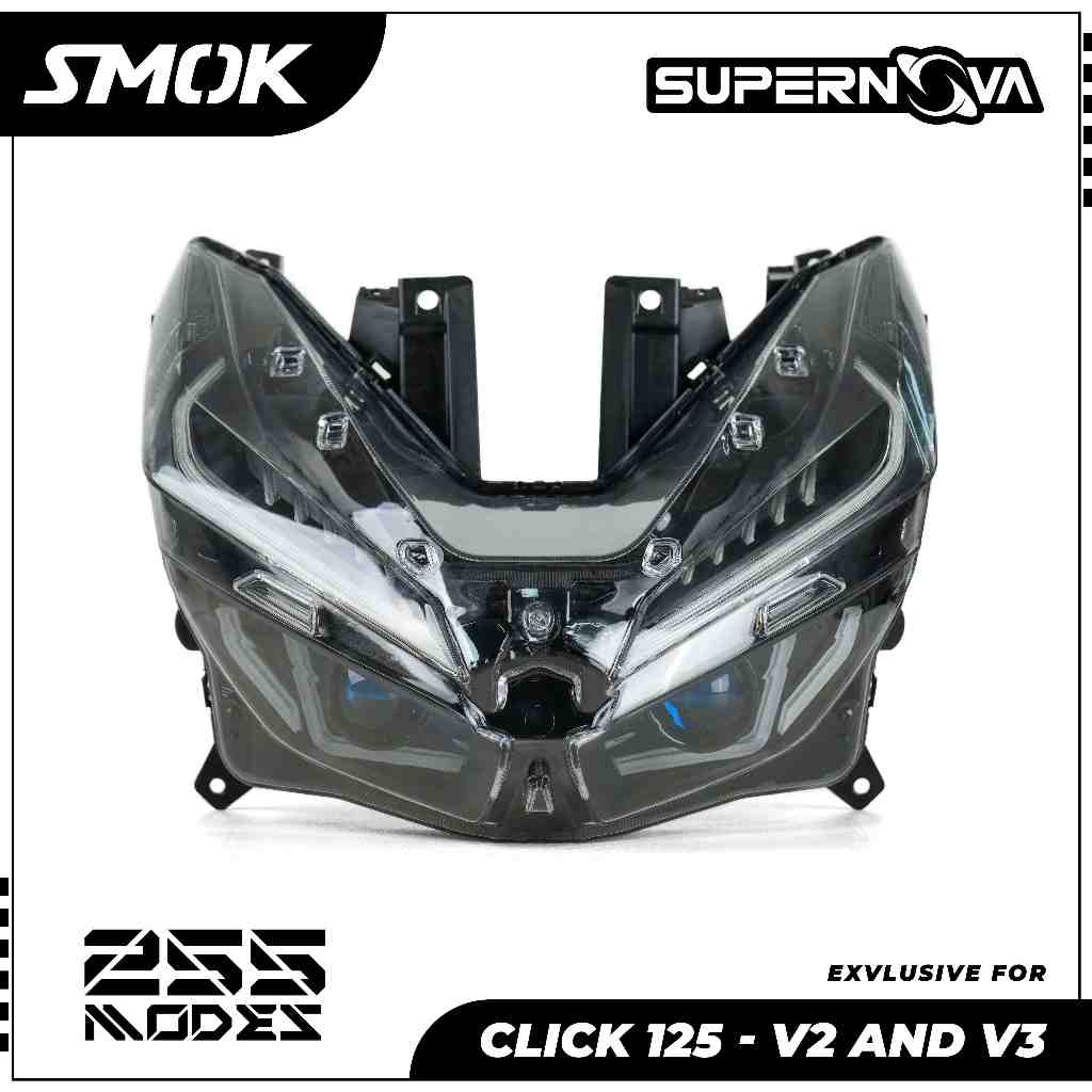 SMOKK Supernova LED Headlight Assembly: 255 Modes for CLICK 125 V2/V3 ...