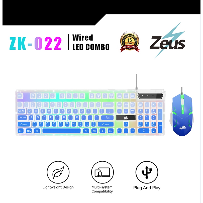 Zeus ZK-022 Wired LED Keyboard and Mouse Combo | RGB Backlight, Plug ...