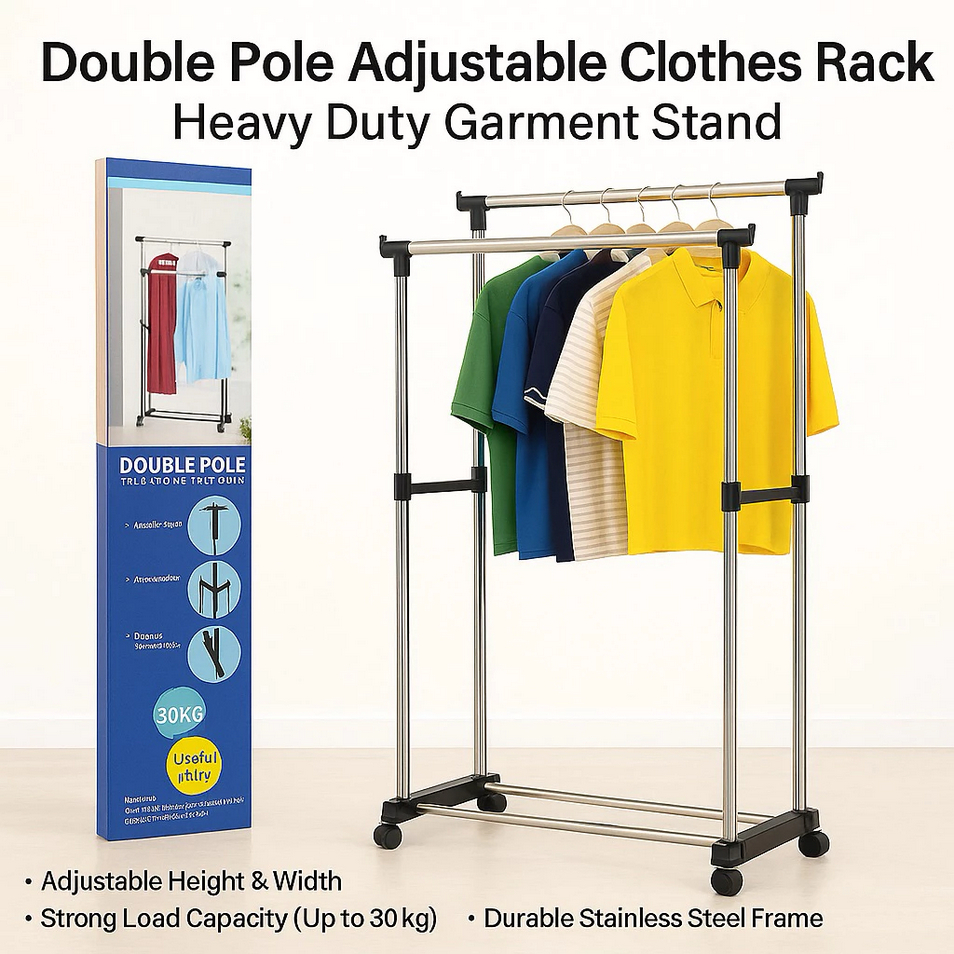 CQW Telescopic Clothesrack Double Pole Bar Clothes Hanger | Shopee ...