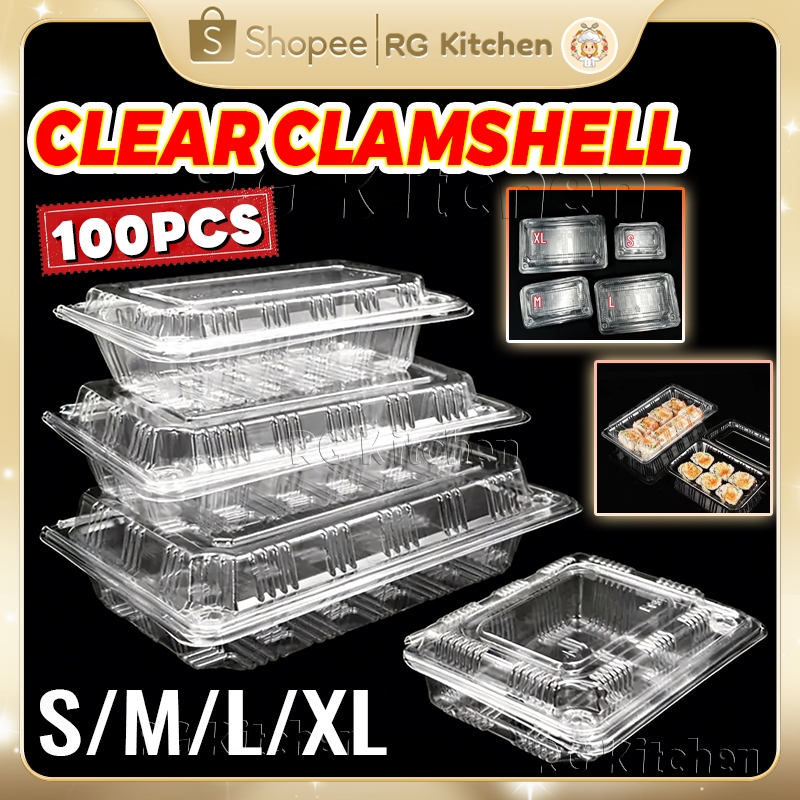 100PCS Disposable Clear Clamshell Plastic Box Rectangle Food Packaging ...