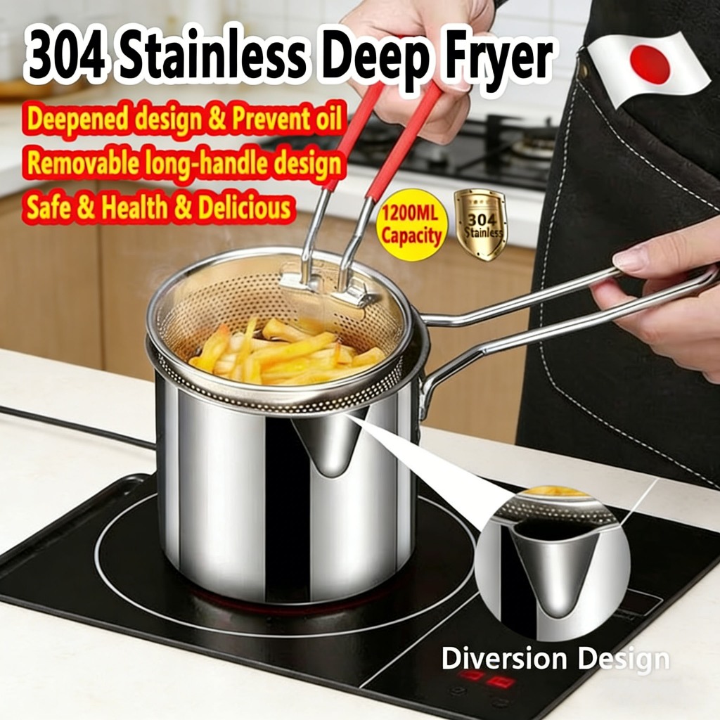 304 Stainless Steel Mini Deep Fryer Pot with Strainer Basket – Kitchen ...