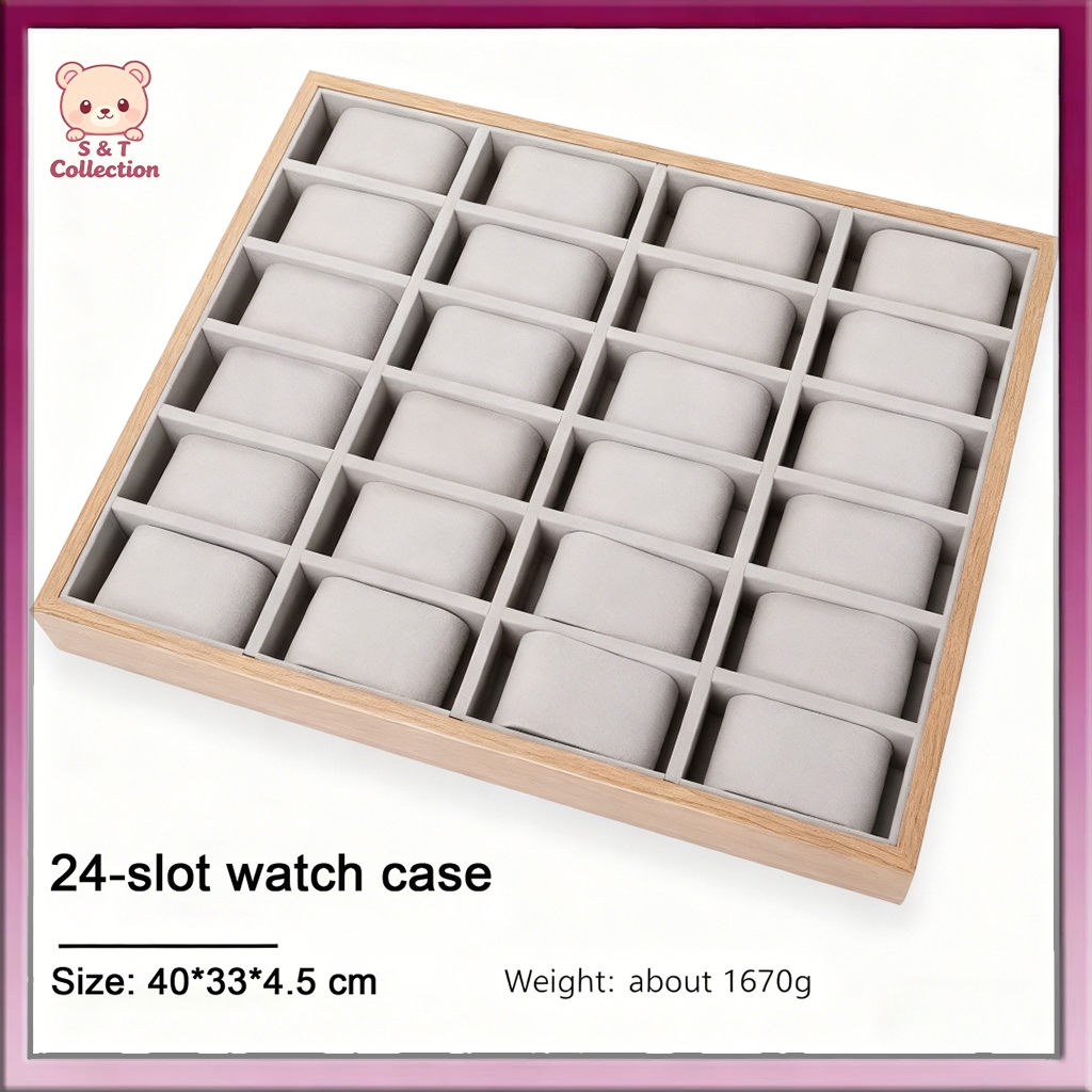 Watch Table Walnut wood pattern watch display tray with 24 compartments ...
