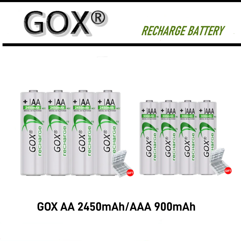 GOX AA or AAA 1.2V Ni-MH Rechargeable Battery 2450mAh/900mAh 4 Cells ...