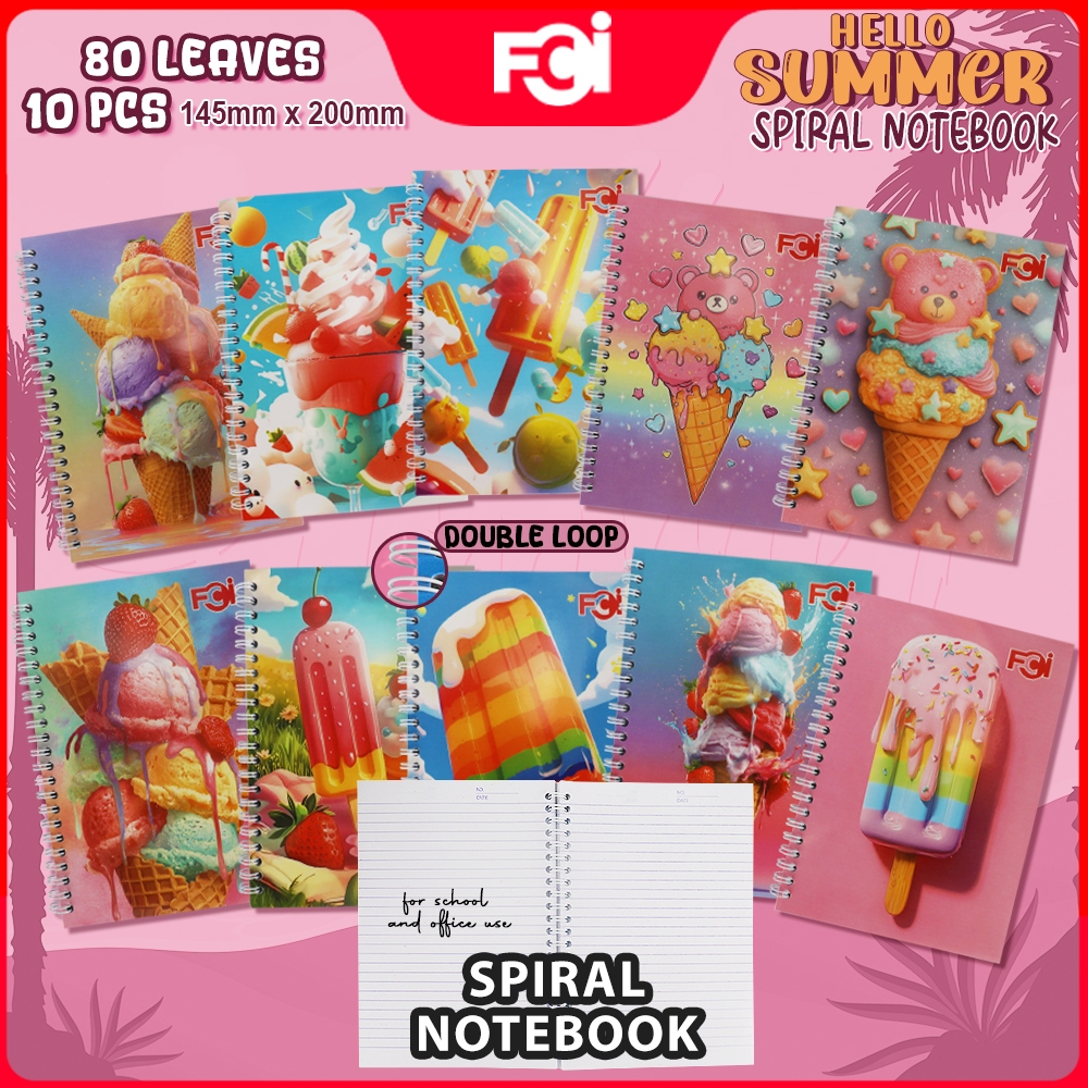 FCI Assorted Design Spiral Notebook (SPRING) 80 Leaves For High School ...