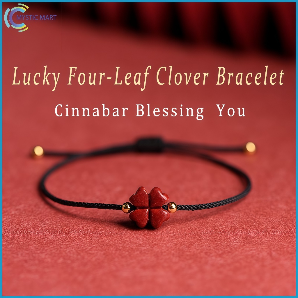 Handwoven Lucky Four Leaf Clover Red Rope Bracelet Adjustable Handmade ...