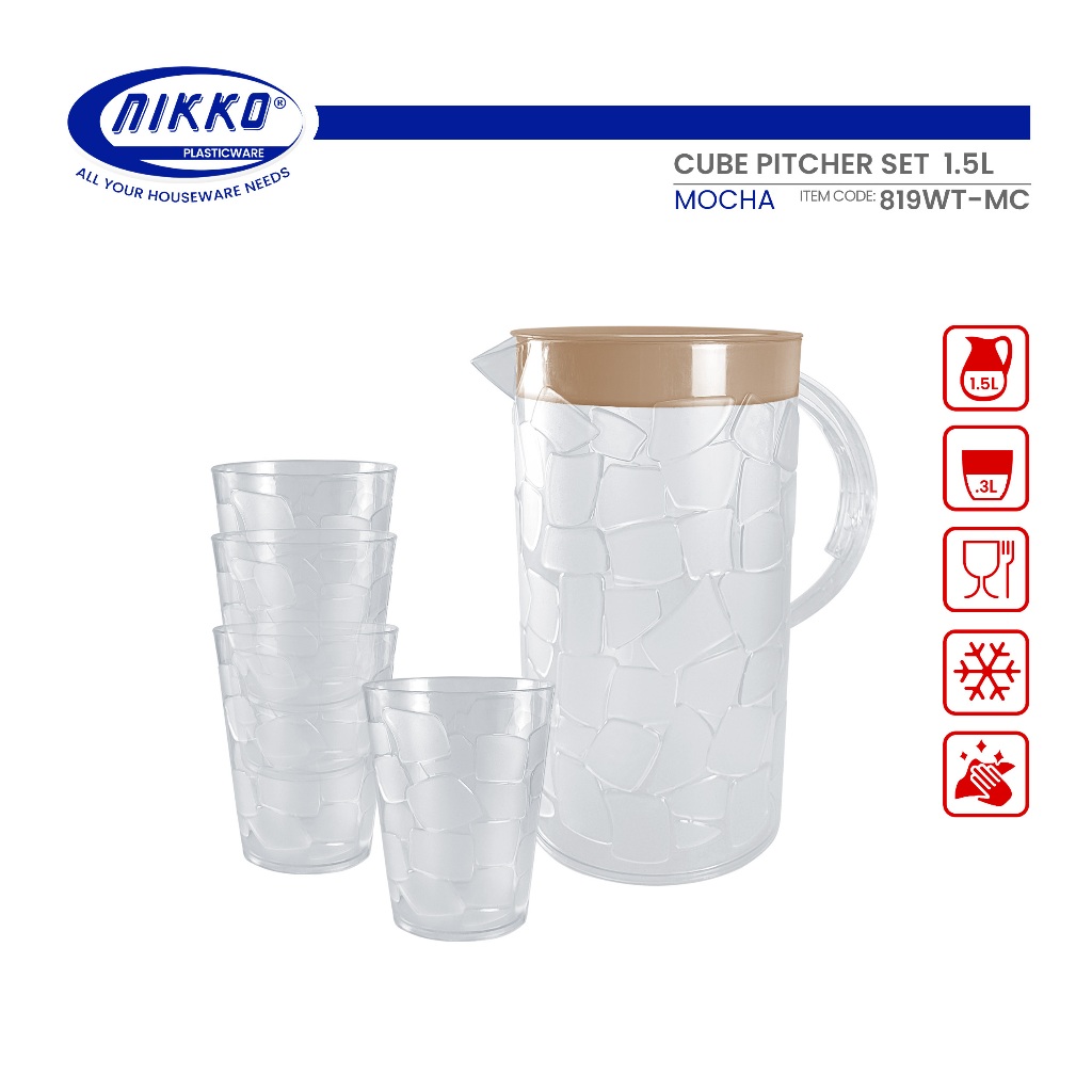 NIKKO Cube Pitcher 1.5L Set - with 4 Cube Tumbler SKU-819WT | Shopee ...