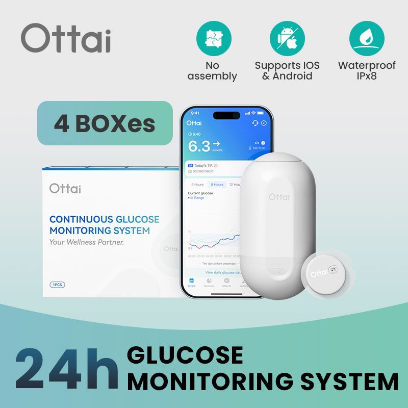 4 Pieces Ottai CGM Continuous Glucose Monitoring System No Sanning ...