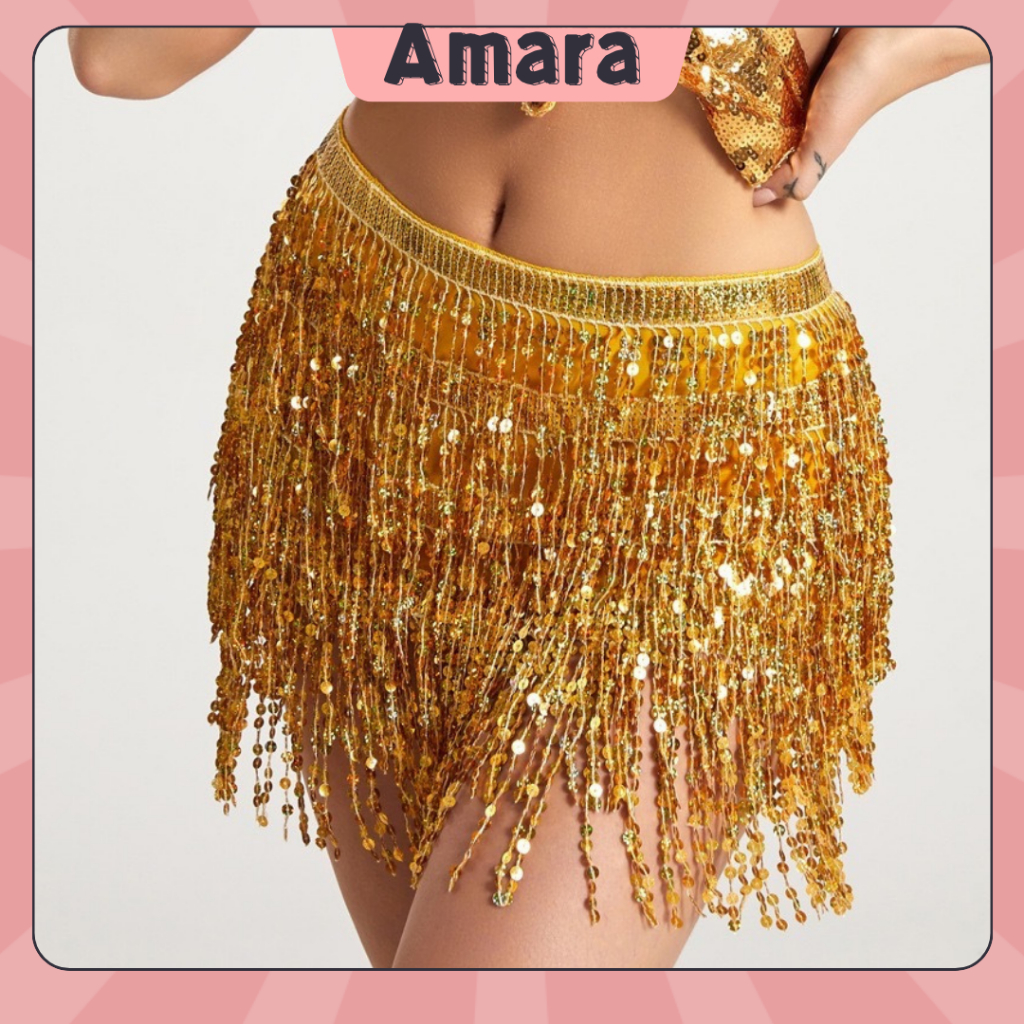 Women Belly Dance Hip Tutu Skirt Scarf Wrap Belt Glitter Sequins Tassel Hipscarf Skirts