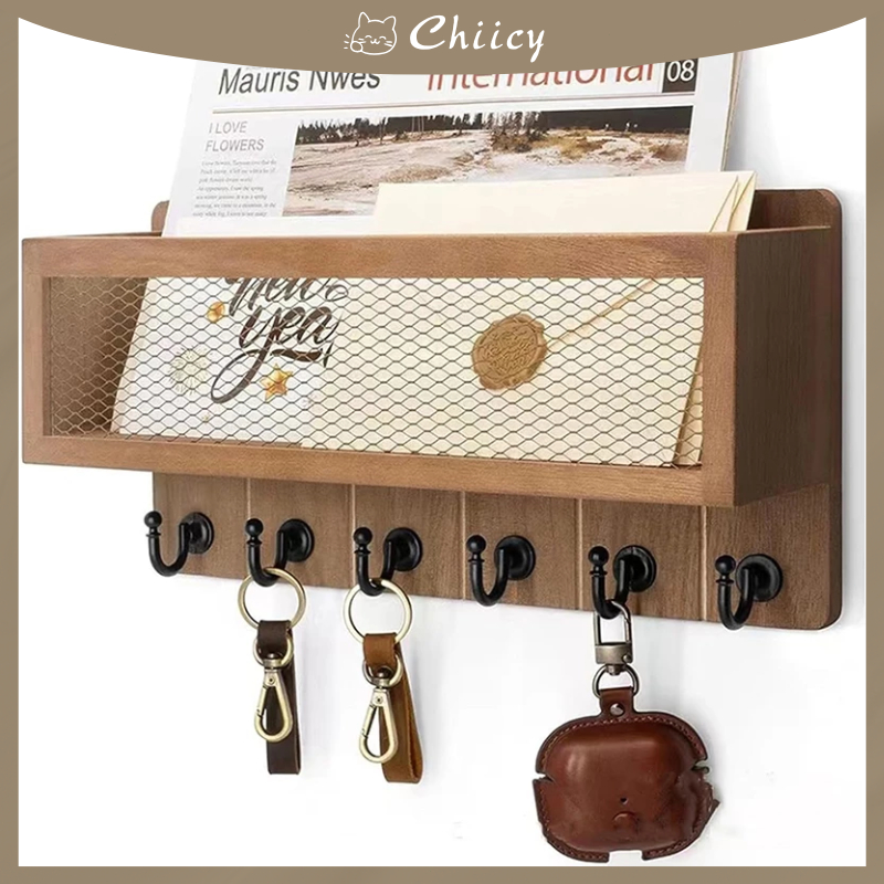 Wooden Key Hanger Wall Mounted Key Hooks Rack With Organizer Multi ...