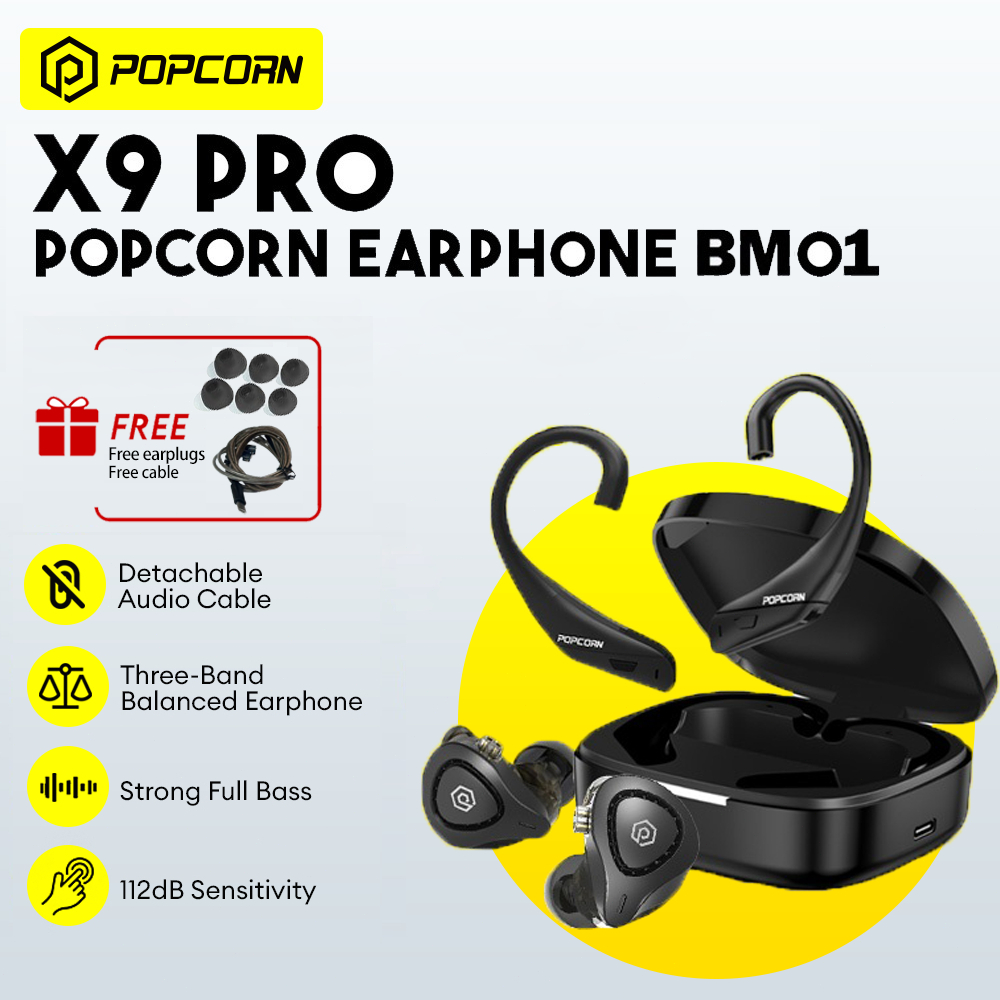 Popcorn BASS X9 Pro HiFi Stereo Earphones plus BM01 BT 5.3 Earhook ...