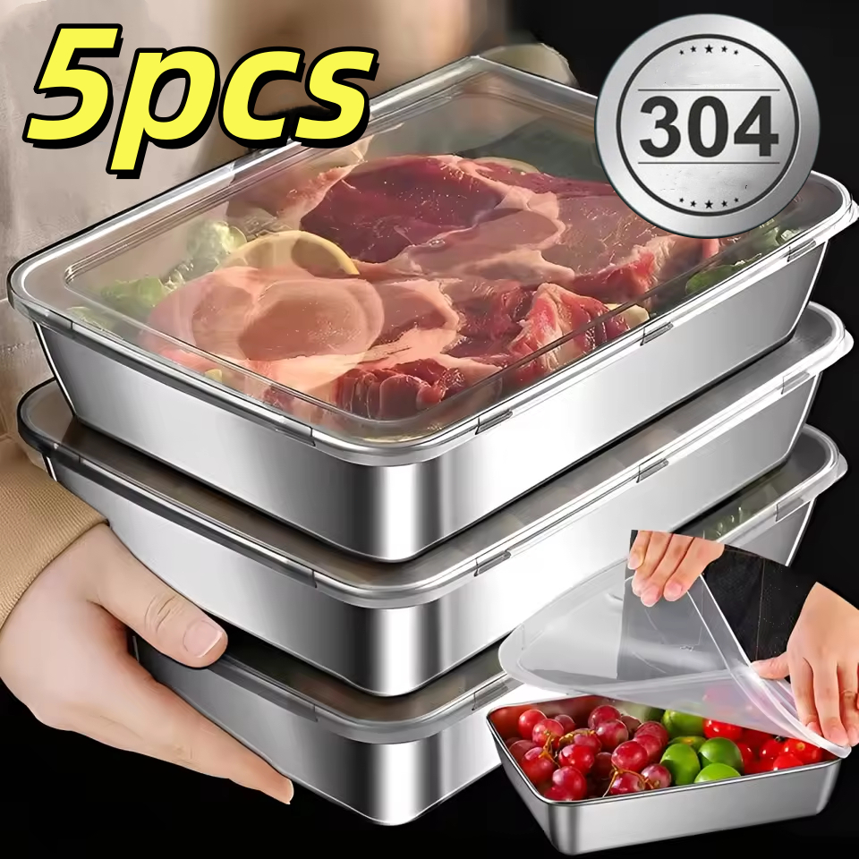 5Pcs 304 Stainless steel Food Container Box Storage Food with Lid ...