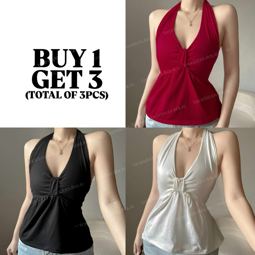 BUY 1 TAKE 2 (Total of 3pcs) EDU RIBBON Shirring Backless Flowy Peplum ...