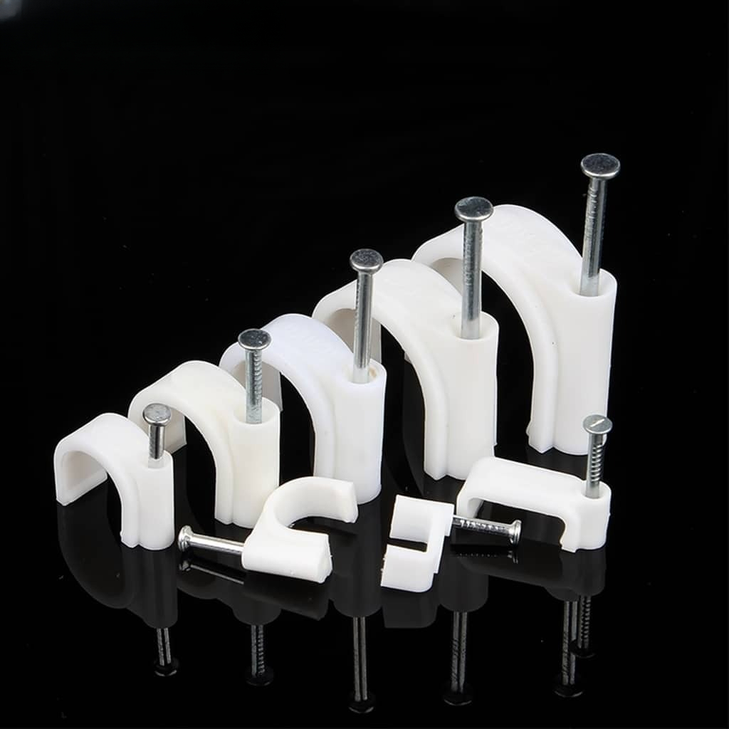 100PCS Round Type Cable Clips – PVC Wire Holder with Steel Nail for ...