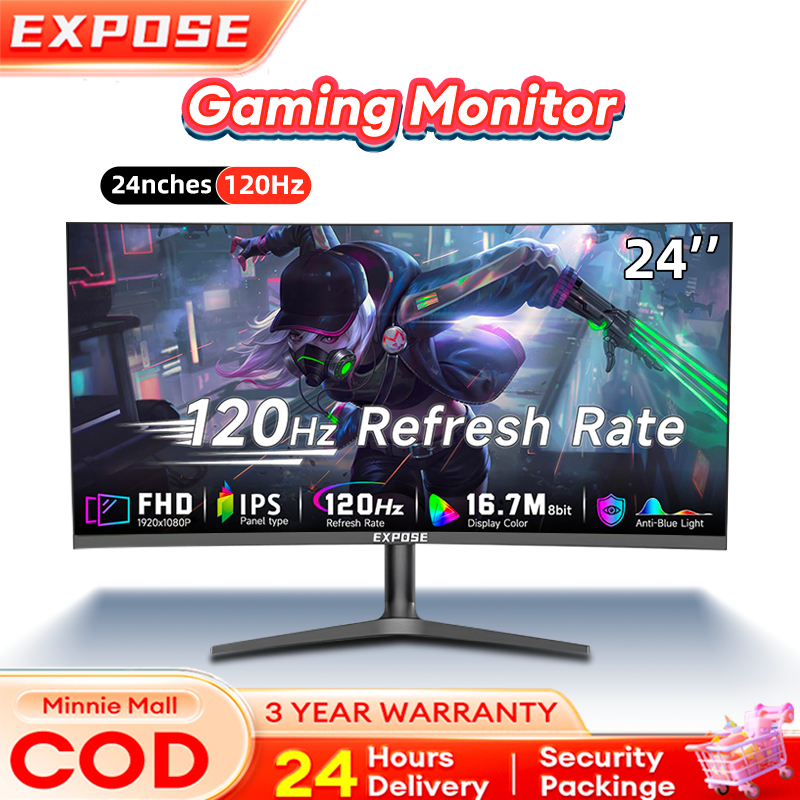 EXPOSE Gaming Monitor 24 inch 120 Hz Curved Frameless 4K Full HD LCD ...