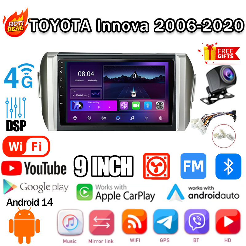 Android TOYOTA Innova 2006-2020 android14 32/64/128GB WiFi carplay ...