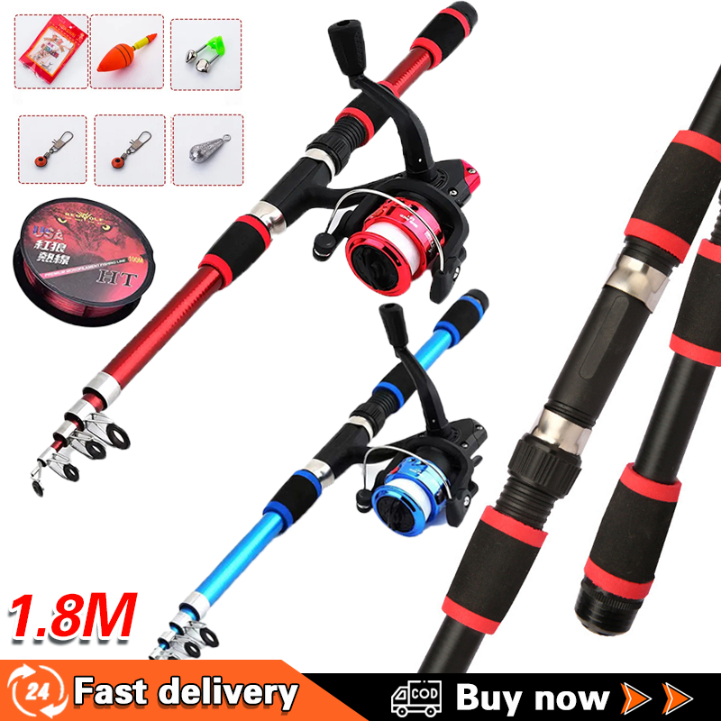 Full Set Fishing Rod 1.8m Telesscopic Portable Fishing Rod Ultralight ...
