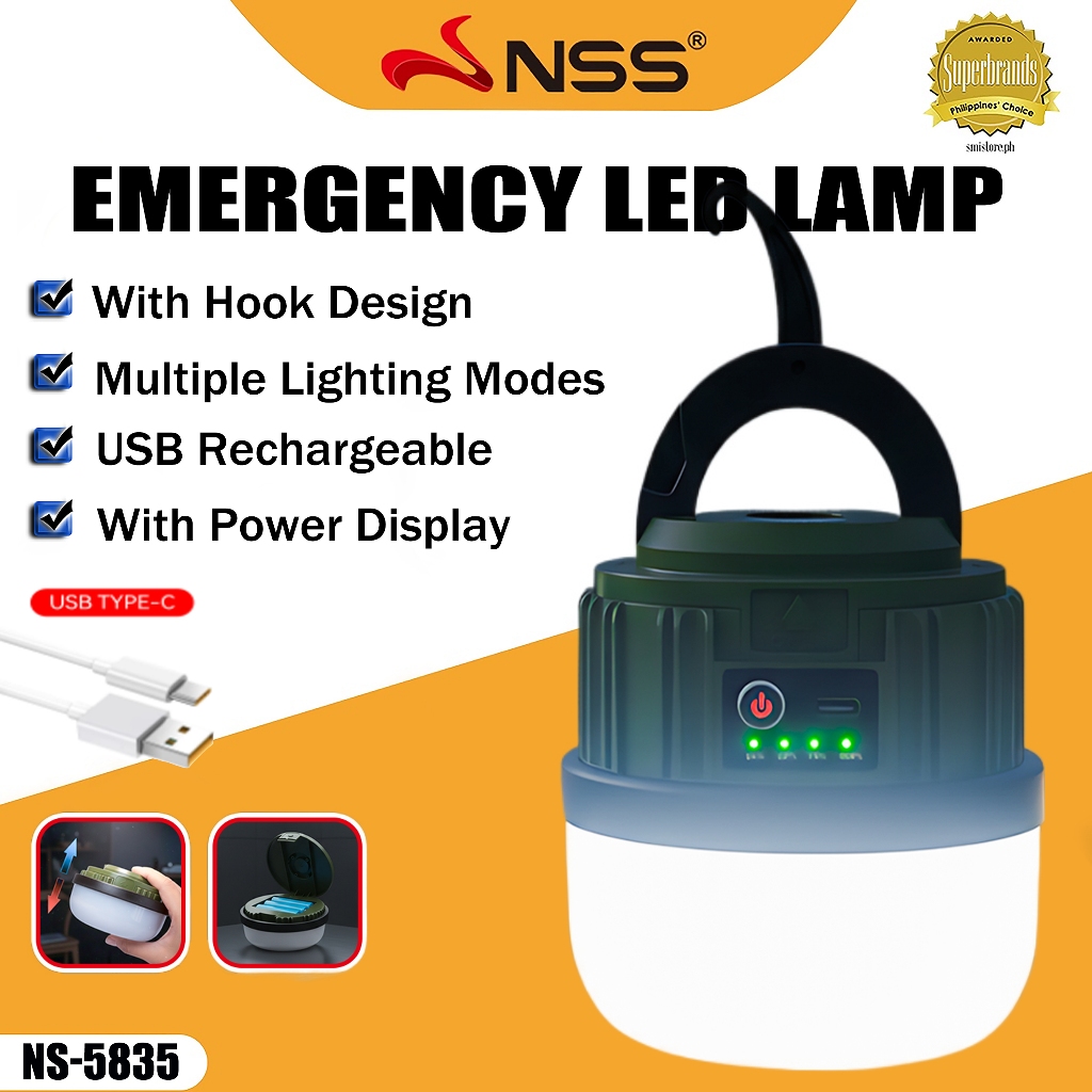 NSS Camping Lamp Rechargeable Bright LED Light Hook Hangable 100W/150W ...