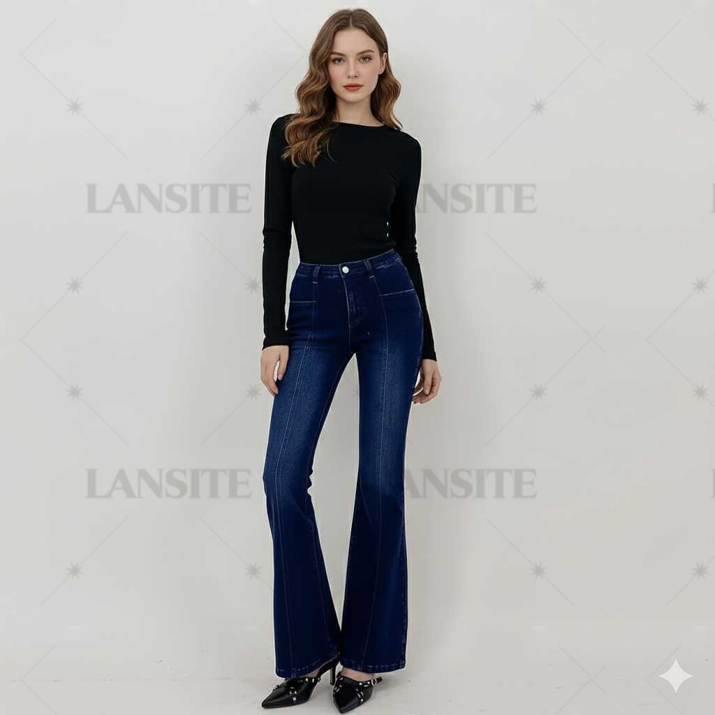 Lansite High Waisted Wide leg flare jean for women trendy seamed front ...