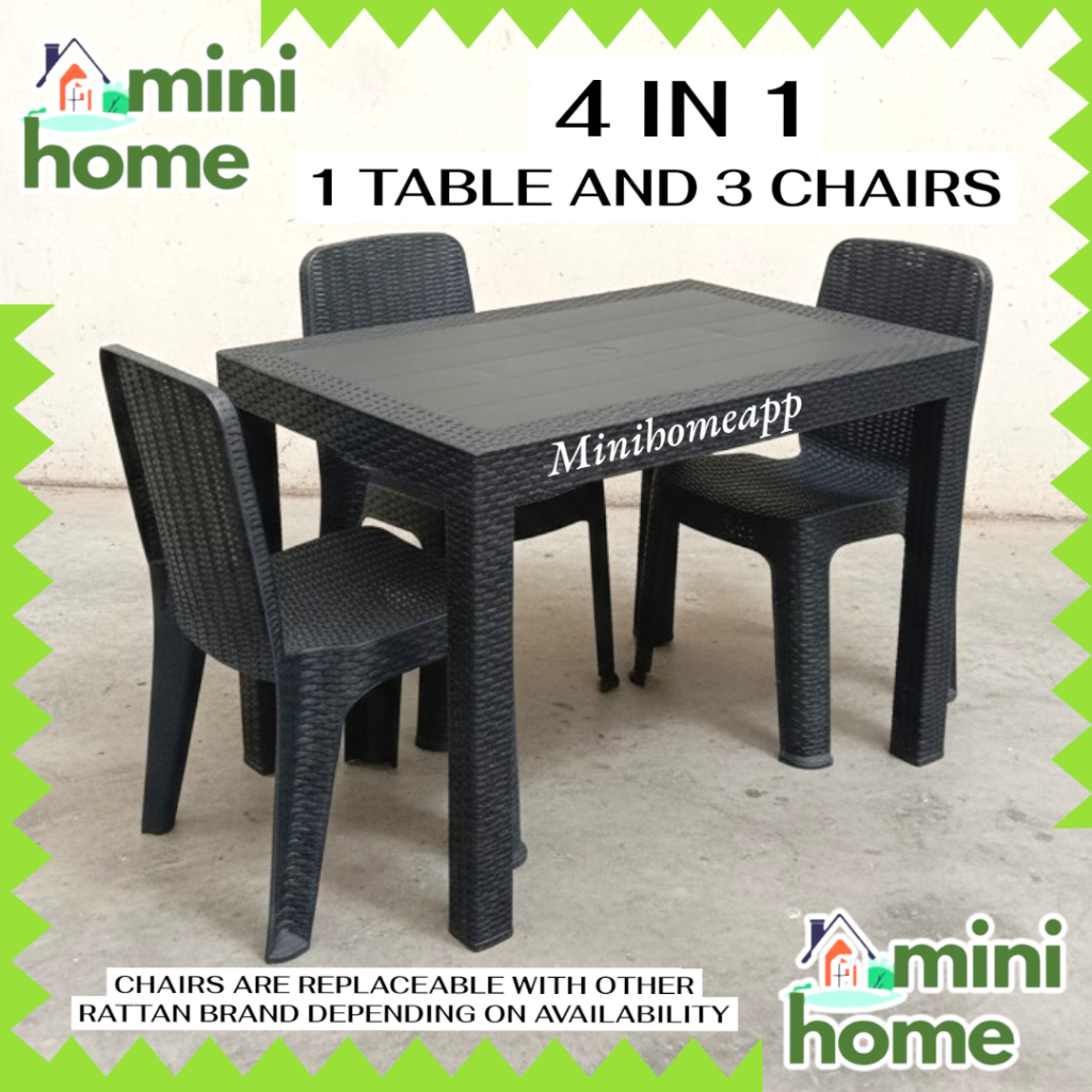 (1 TABLE AND 3PCS) 4 IN 1 COMPLETE SET OF RATTAN CHAIR DINING TABLE ...