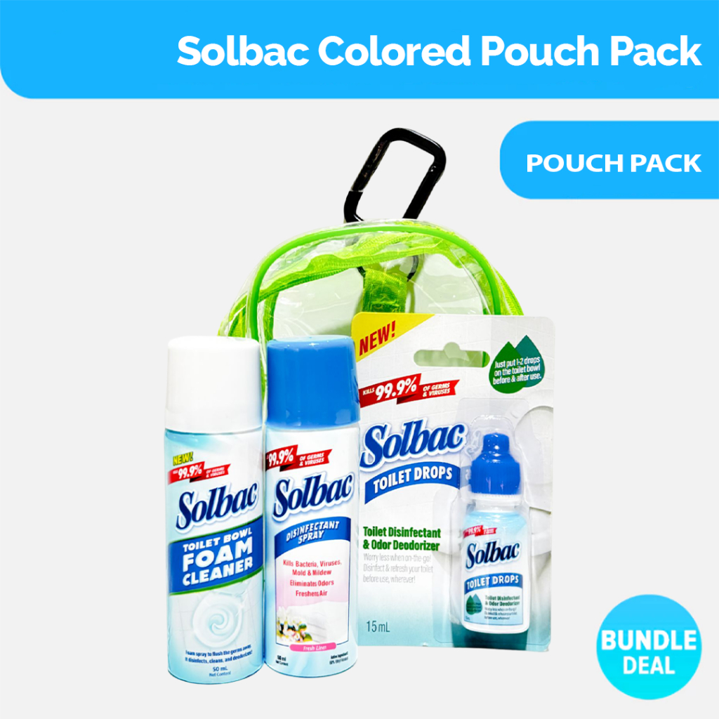 Solbac Colored Pouch Pack – 50 ml Fresh Linen Spray + 50 ml Toilet Bowl ...