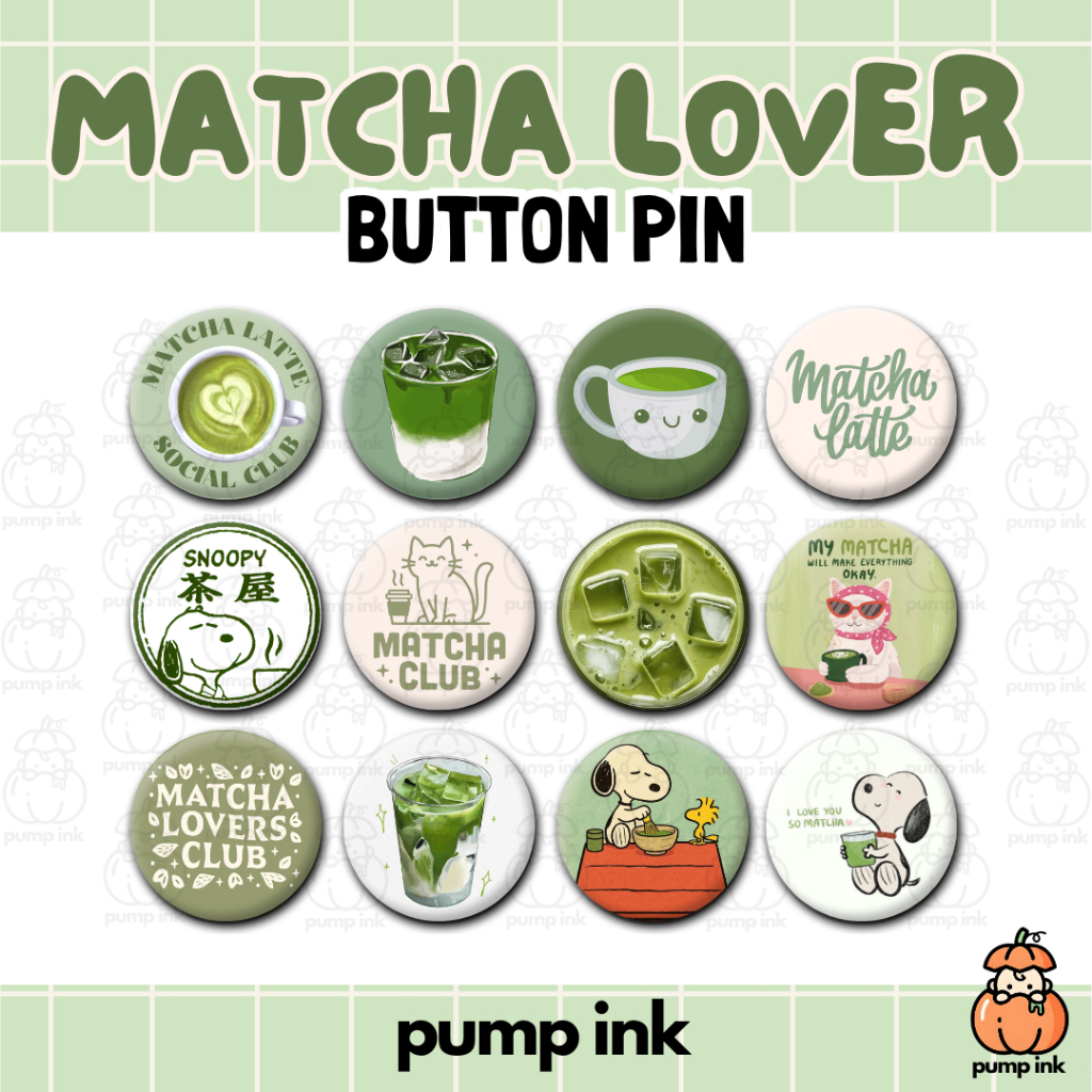 Matcha Lovers Button Pin Badge | Matcha Merch | Cute Matcha Design ...