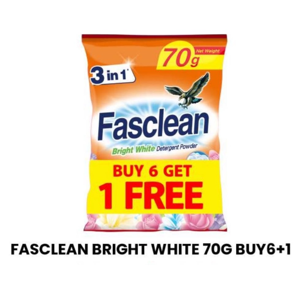 Fasclean Bright White Detergent Powder 70g - Buy 6 Get 1 Free - Stain ...