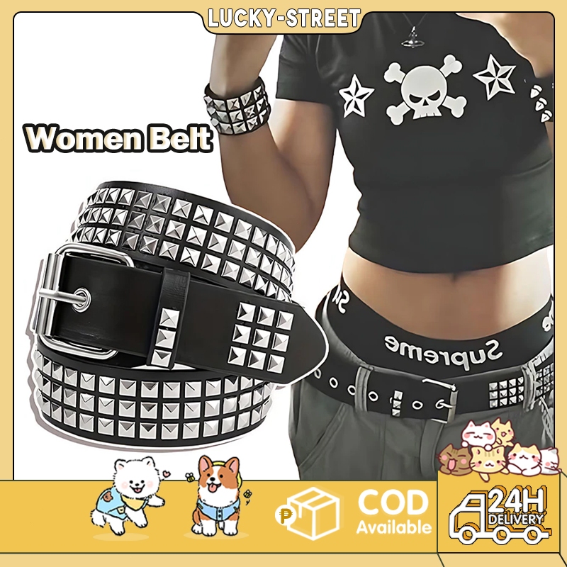 Metal Punk Rock Rivet Belt Punk PU Leather Belt Threads Studded With ...