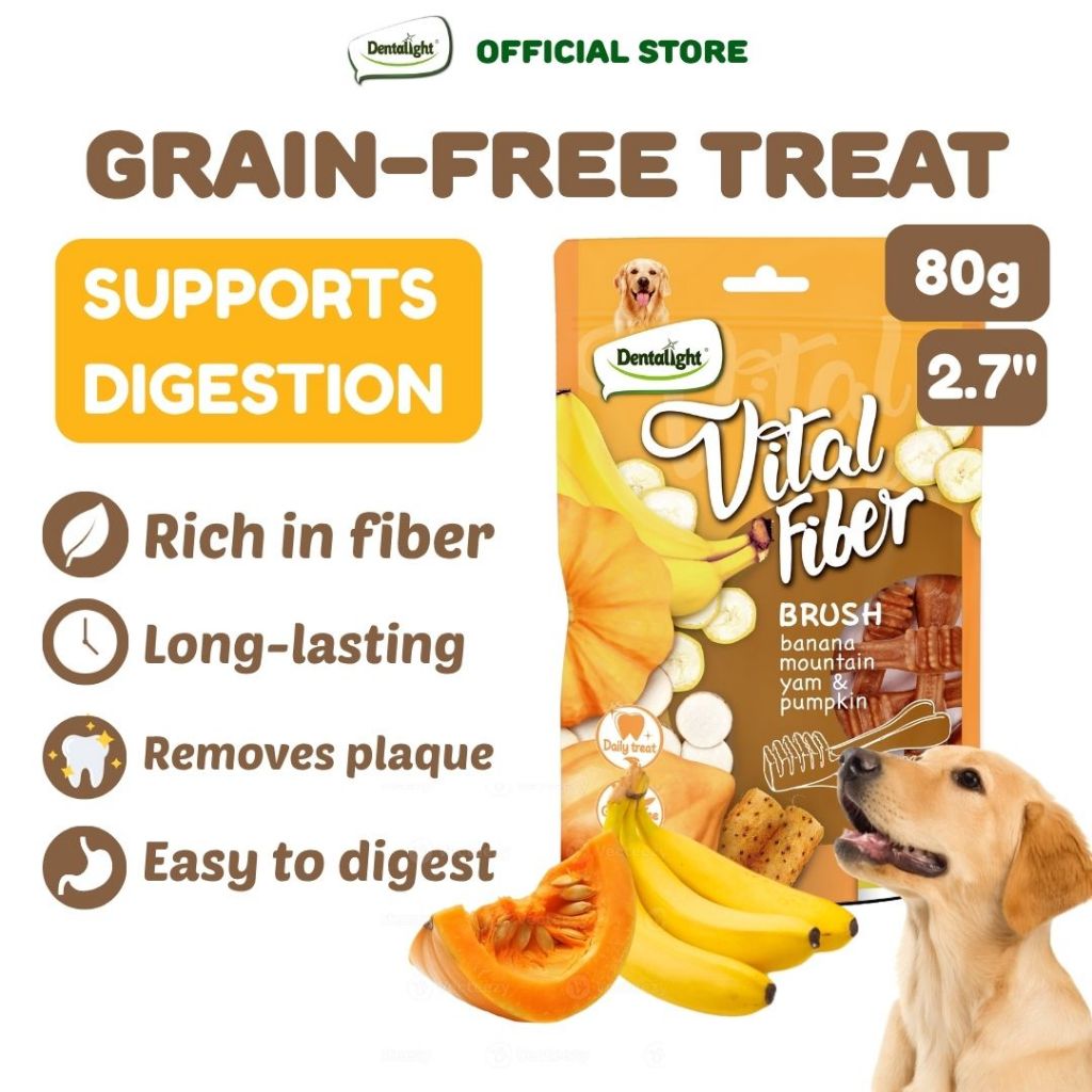Image showcasing Dentalight Vital Fiber Grain-Free Toothbrush Dental Dog Treats Banana ...