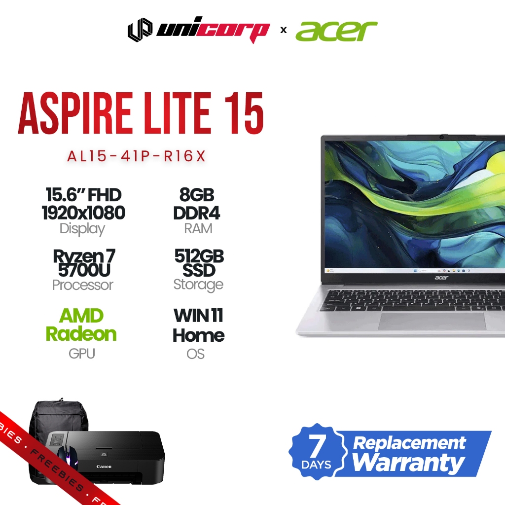 ACER ASPIRE LITE 15 AL15-41P-R16X | RYZEN 7 5700U | 8GB | 512GB ...