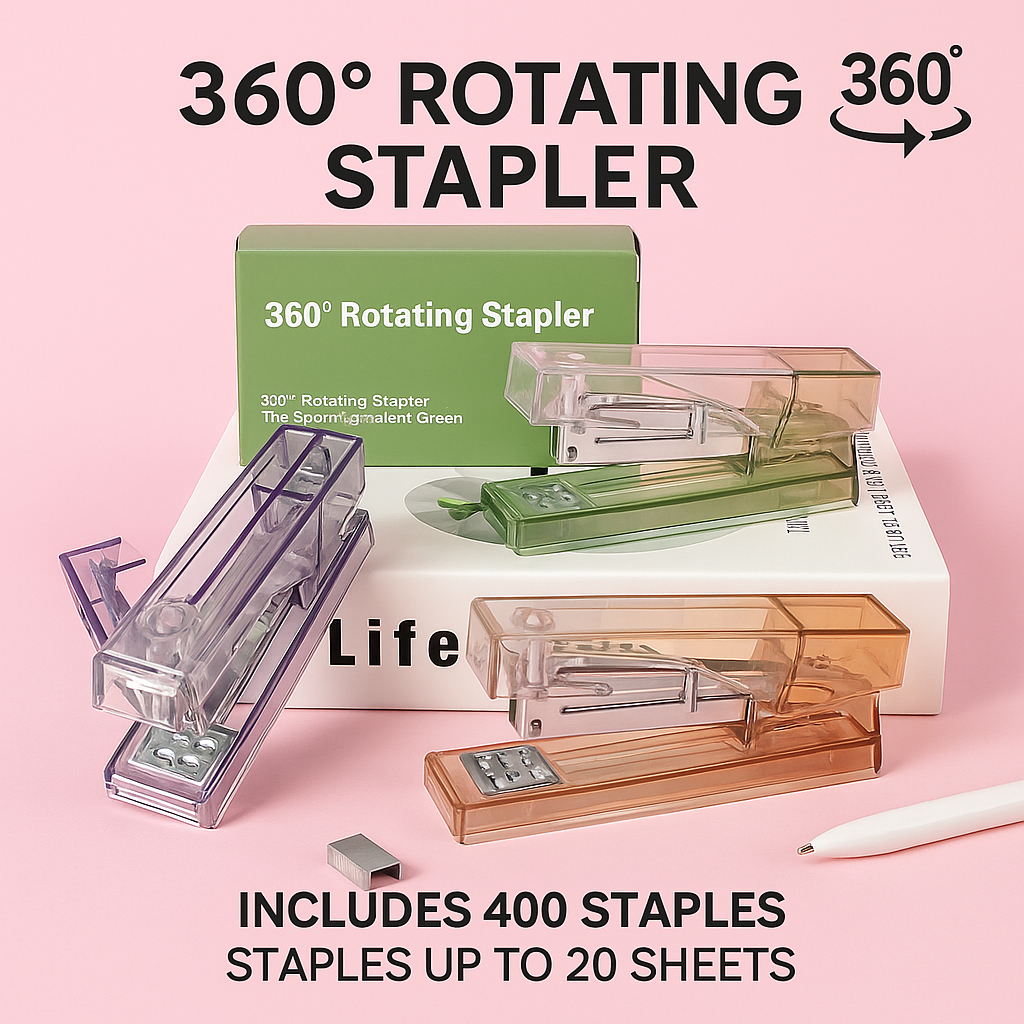 360° Rotatable Stapler Gradient Color Stapler 24/6 Staples Effortless ...