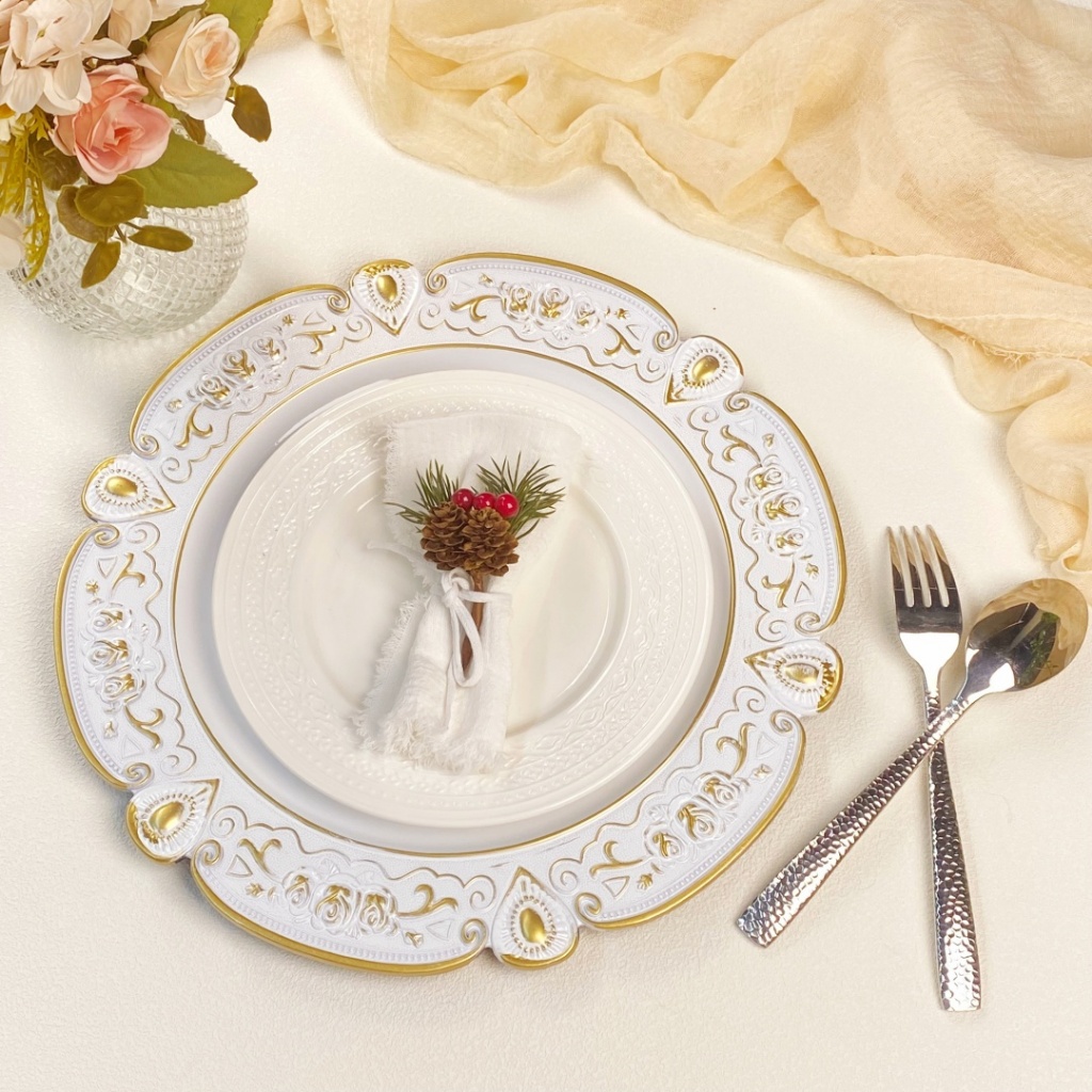 33cm White Elegant Floral Dinner Charger Plate Plastic Plate Plating ...