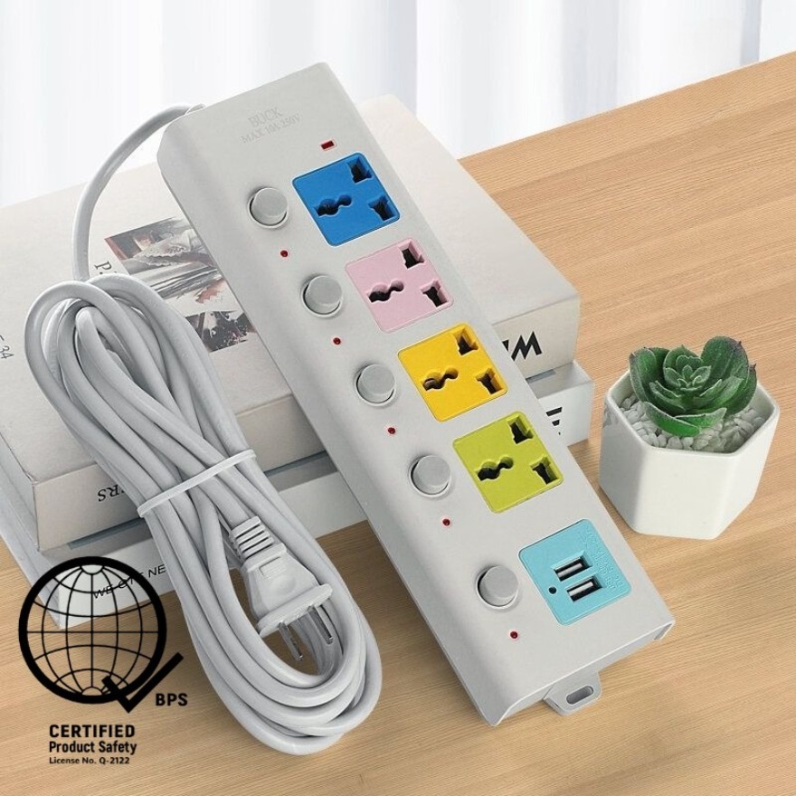 Multi-Function Socket Extension Outlet with 4 Power Socket AND 2 USB ...