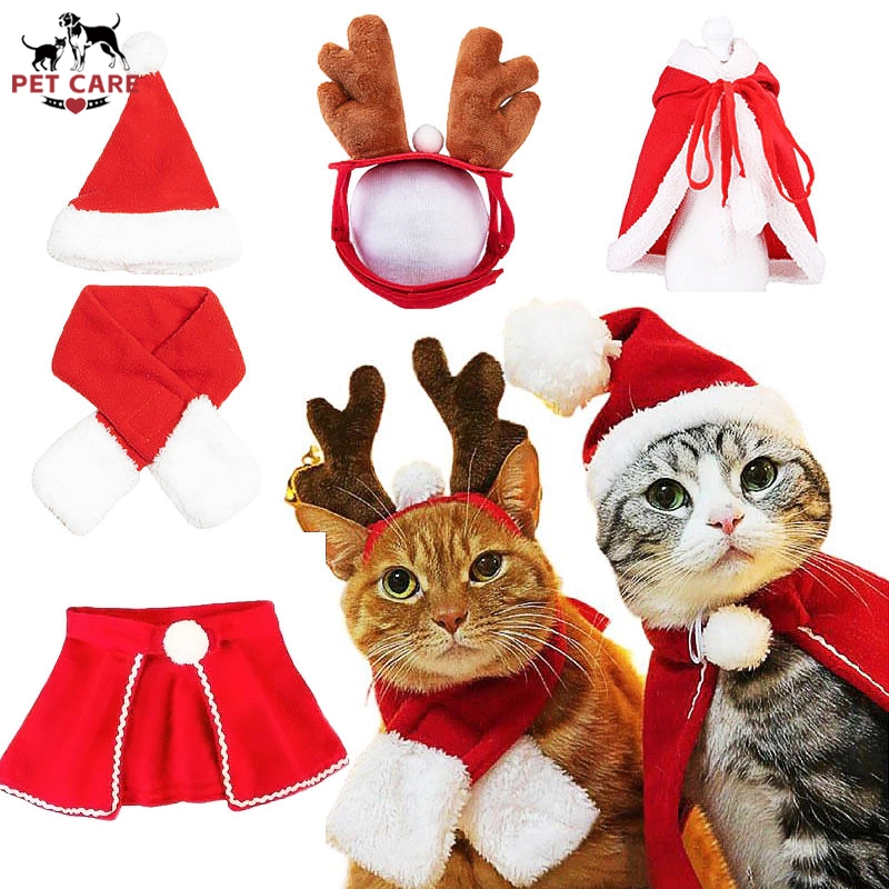 Pets Christmas Cap Puppy Hat Pet Cape Cat Scarf Dog Shawl Cat Christmas ...