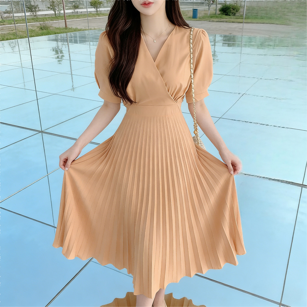 long beige dress formal for wedding pink elegant dress korean style  aesthetic for woman church dress | Shopee Philippines