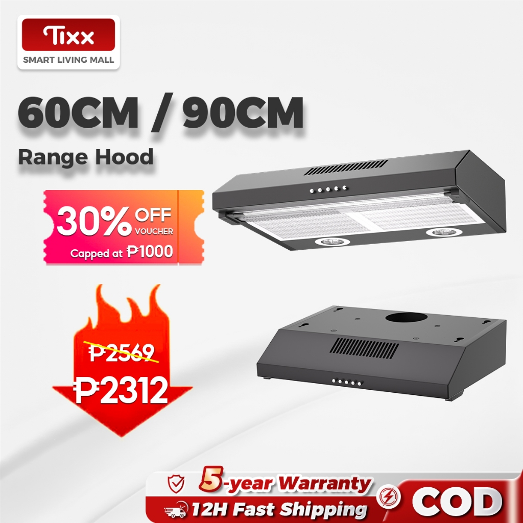 Tixx 60/90CM Range Hood 30m³/min Strong Suction Three-Speed Button ...