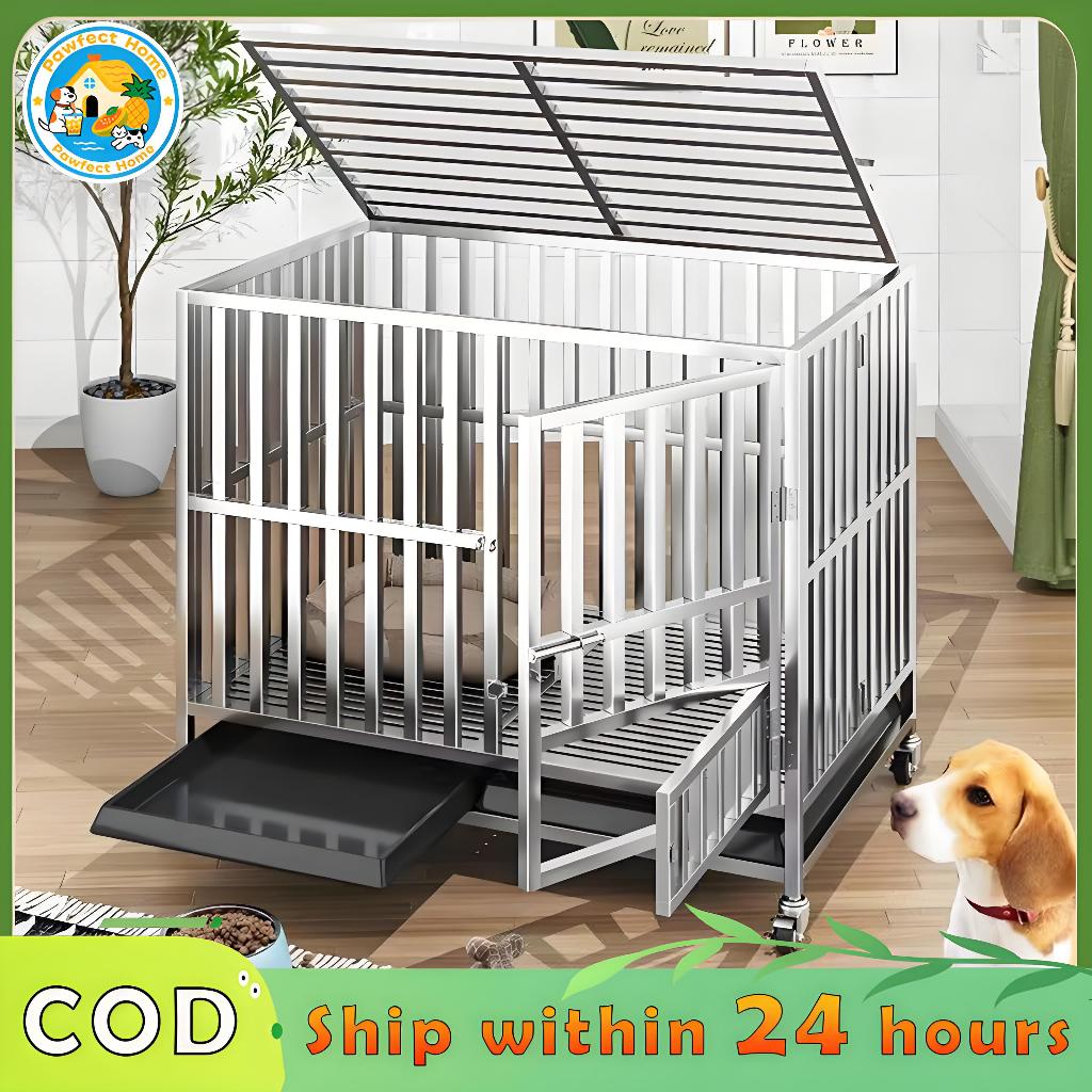 【COD】Dog Cage Thickening Square Tube Stainless Steel Dog Crate Petwith ...