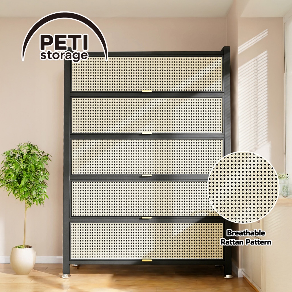 Peti Vintage Rattan Storage Cabinet & Flip-Up Door & Steel Frame ...