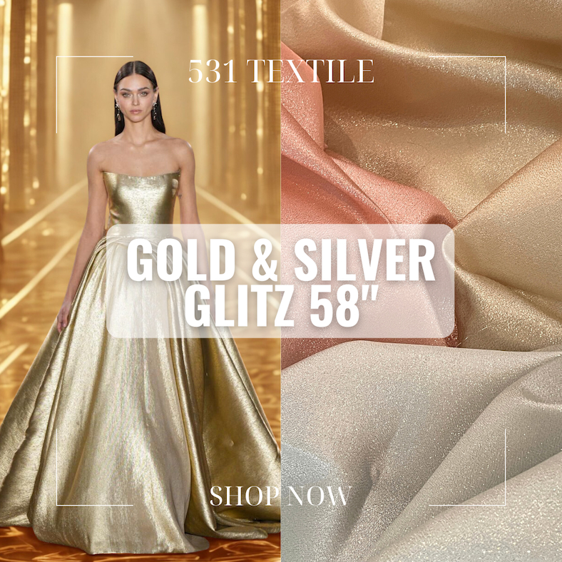 GOLD & SILVER GLITZ GAZAR METALLIC SHIMMER FABRIC / TELA 58