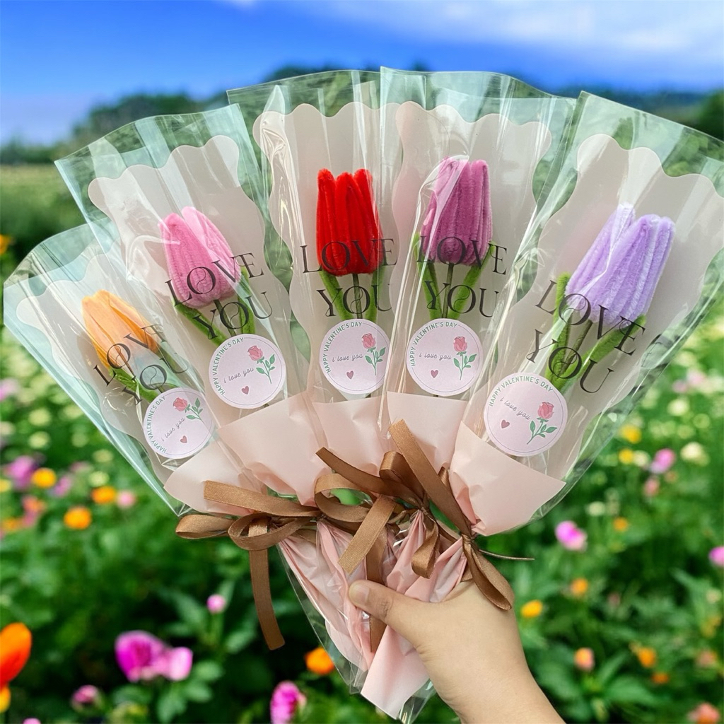 Fuzzy Wire Flower | Valentine’s Day Gift Ideas With flower packaging ...