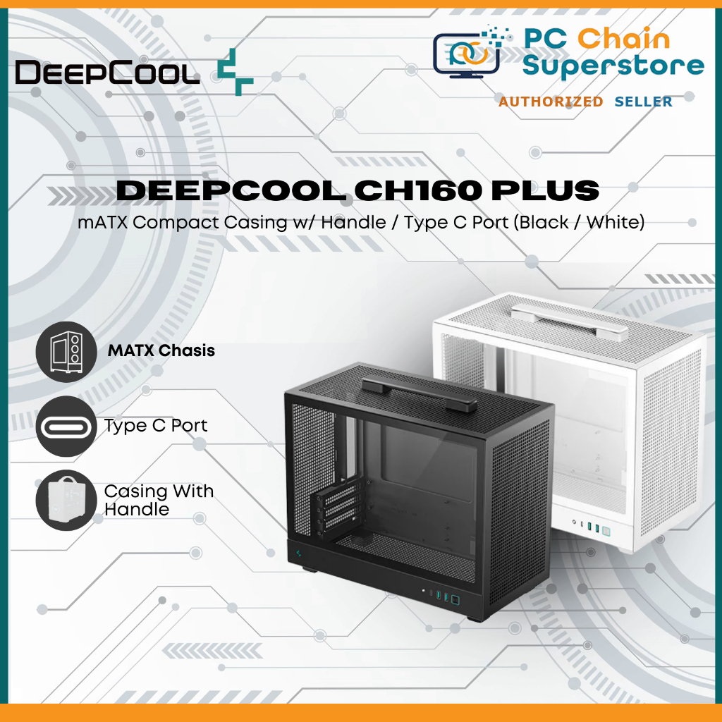 Deepcool CH160 Plus mATX Compact Casing w/ Handle / Type C Port (Black ...