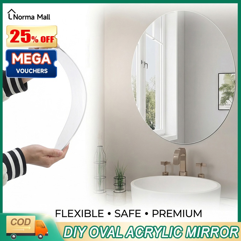 Norma Oval Mirror Sticker HD Vanity Mirror DIY Wall Sticker Acrylic ...