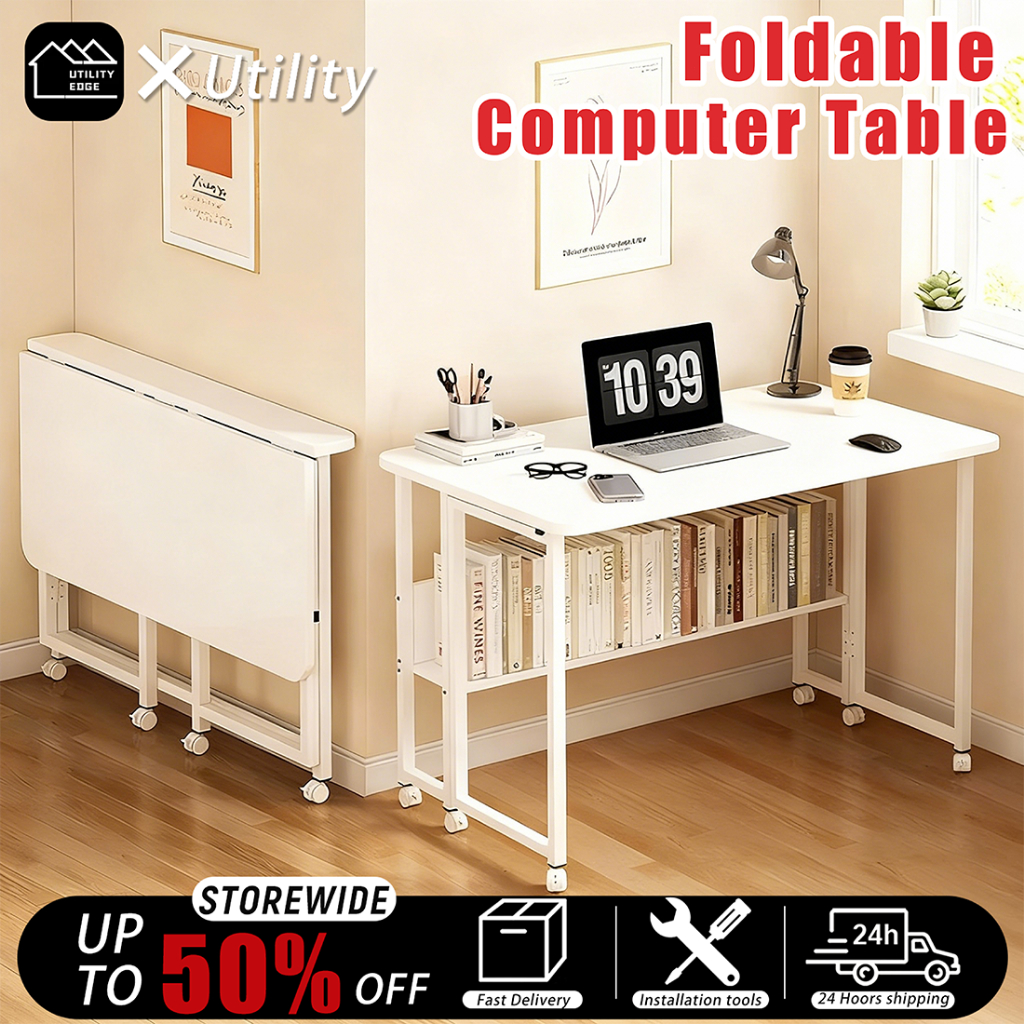 Folding Table With Wheels Foldable Computer Table Office Table Study ...